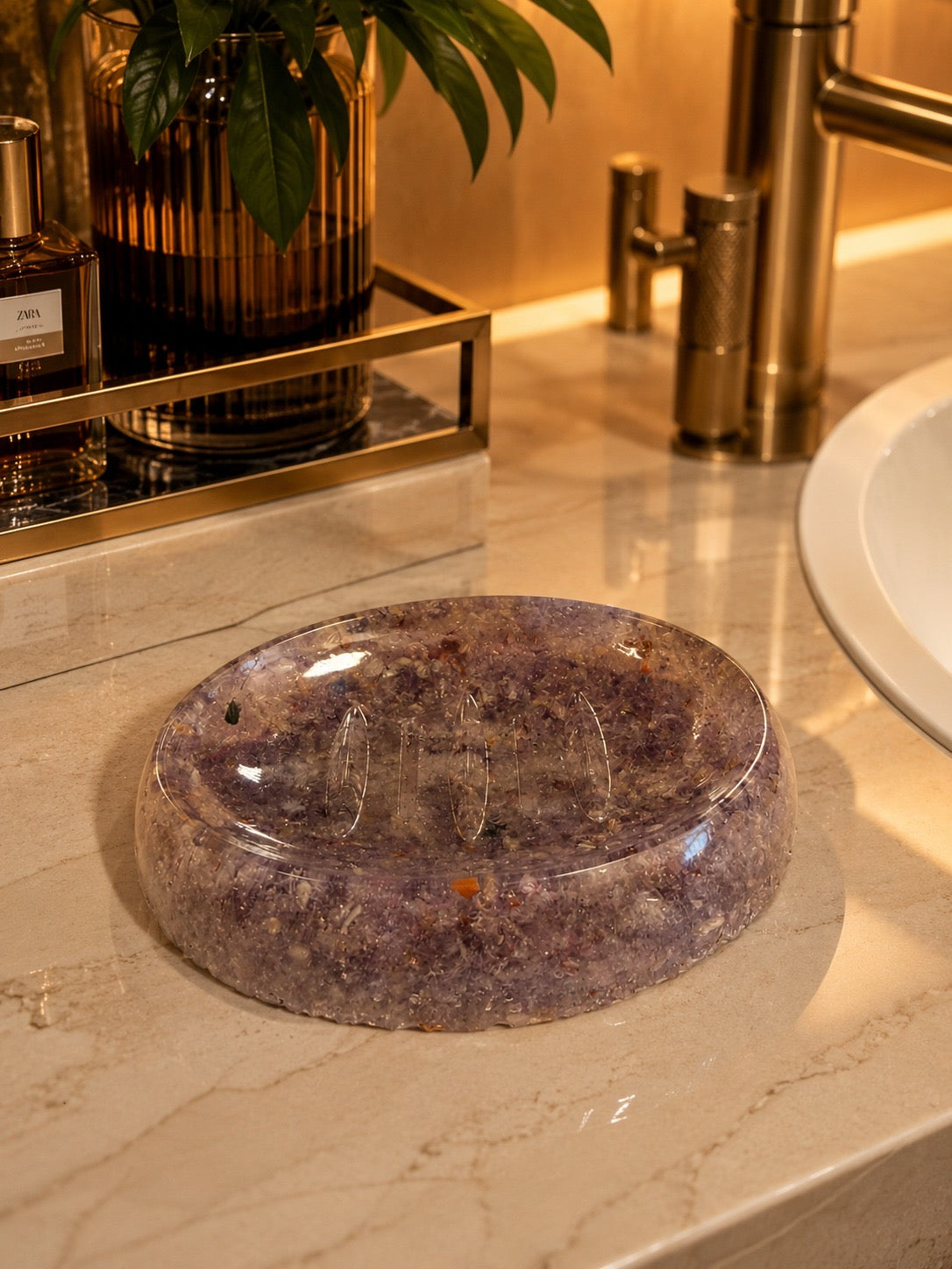 Porta Sabonete Saboneteira Luxo Lavabo Cor Ametista