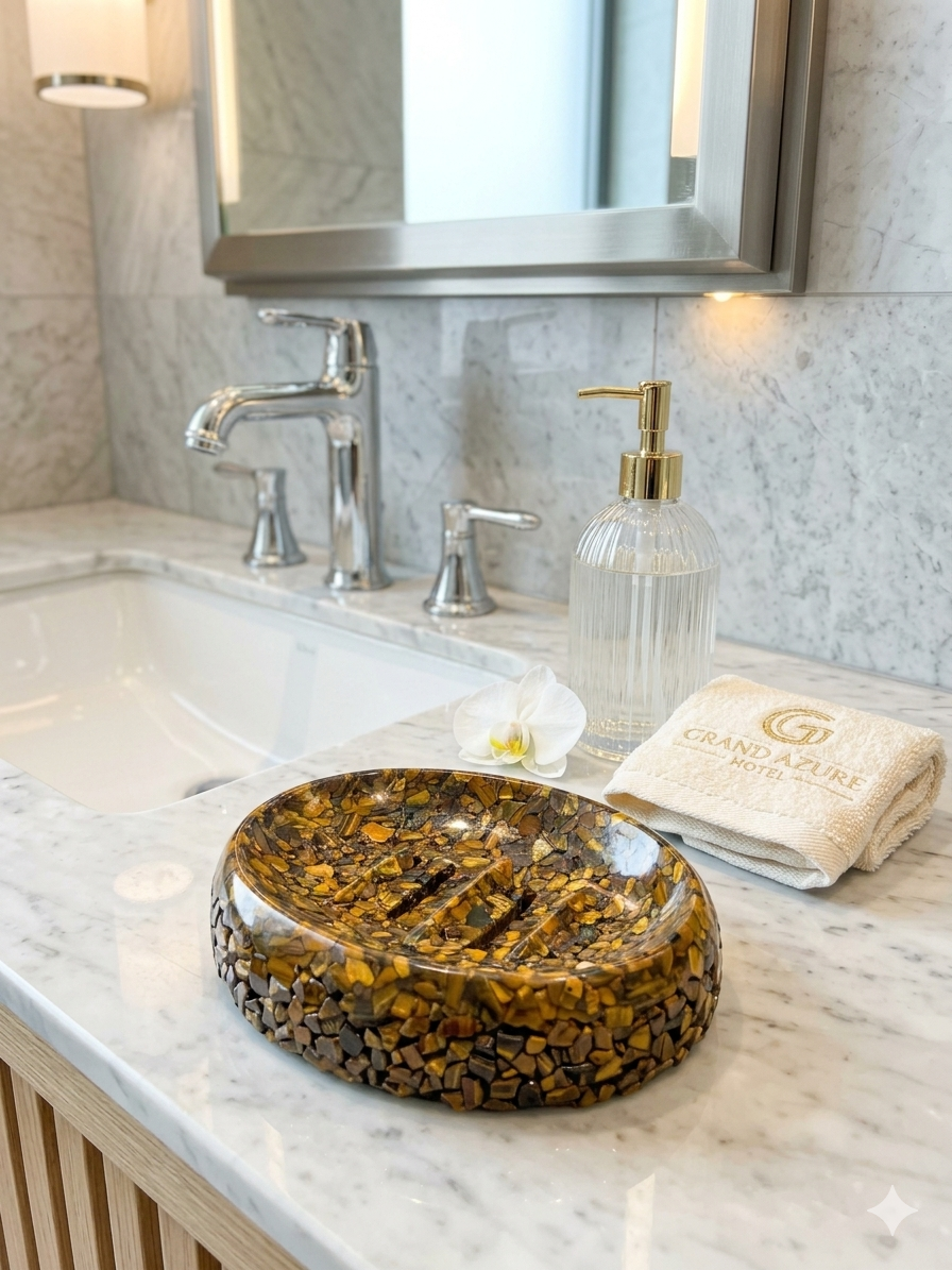 Porta Sabonete Saboneteira Luxo Lavabo Cor Olho de Tigre