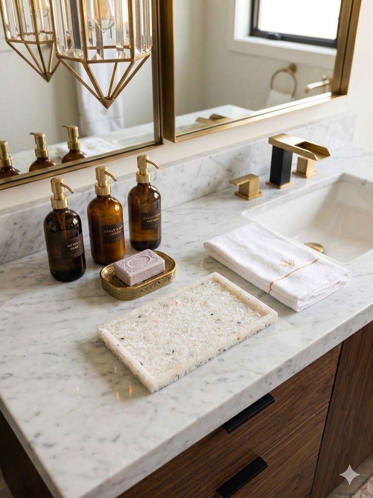 Bandeja De Pedra Para Lavabo Decorativa Quadrada Cor Branco