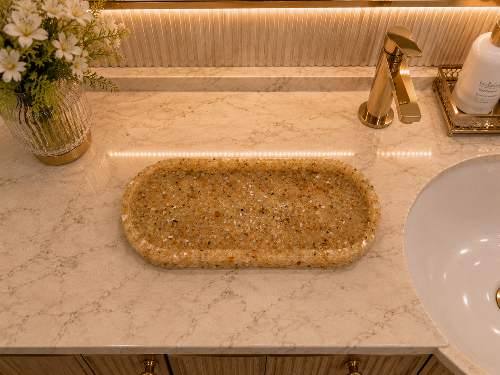 Bandeja De Pedra Trio Para Lavabo Decorativa Grande Premium Citrino Premium