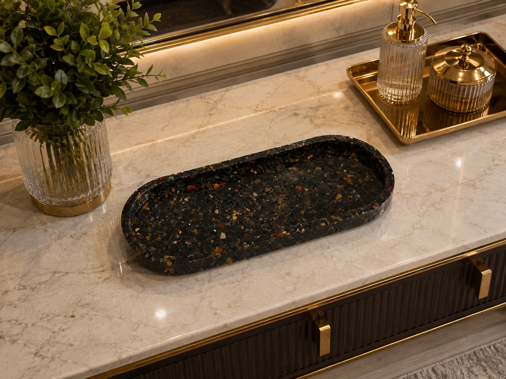 Bandeja De Pedra Trio Para Lavabo Decorativa Grande Premium Agata Negra