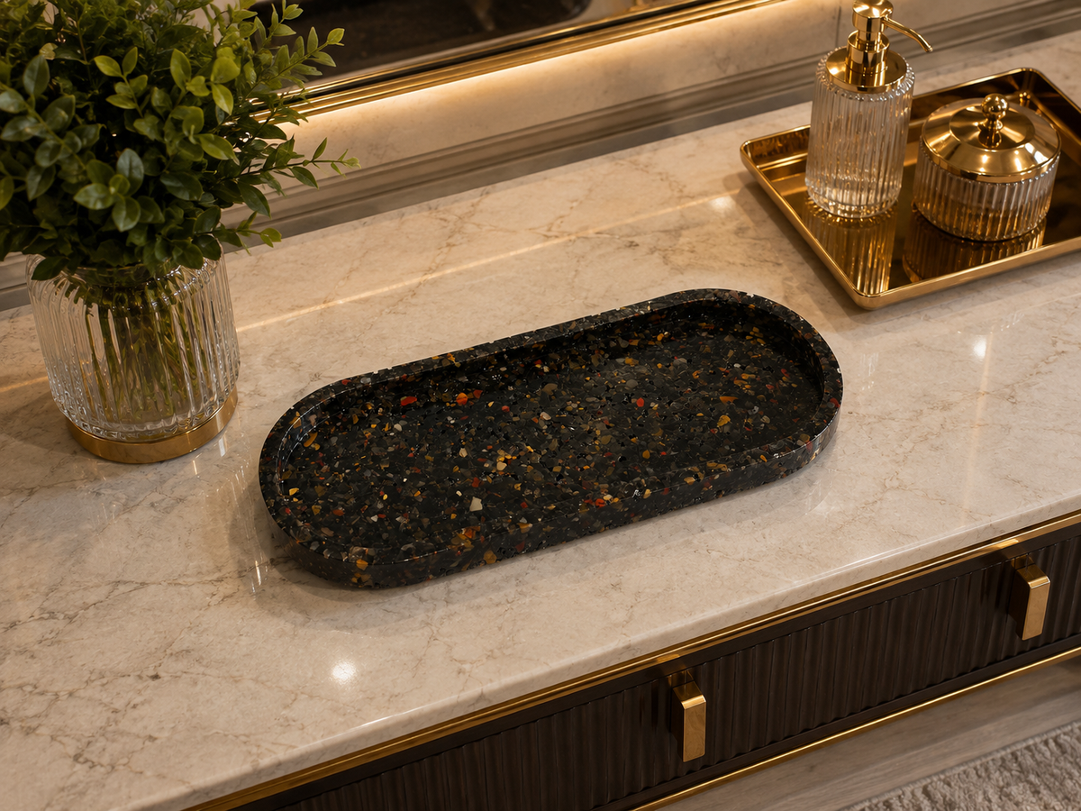 Bandeja De Pedra Trio Para Lavabo Decorativa Grande Premium Agata Negra