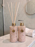 Kit Vidro Aromatizador E Saboneteira Banheiro Quartzo Rosa