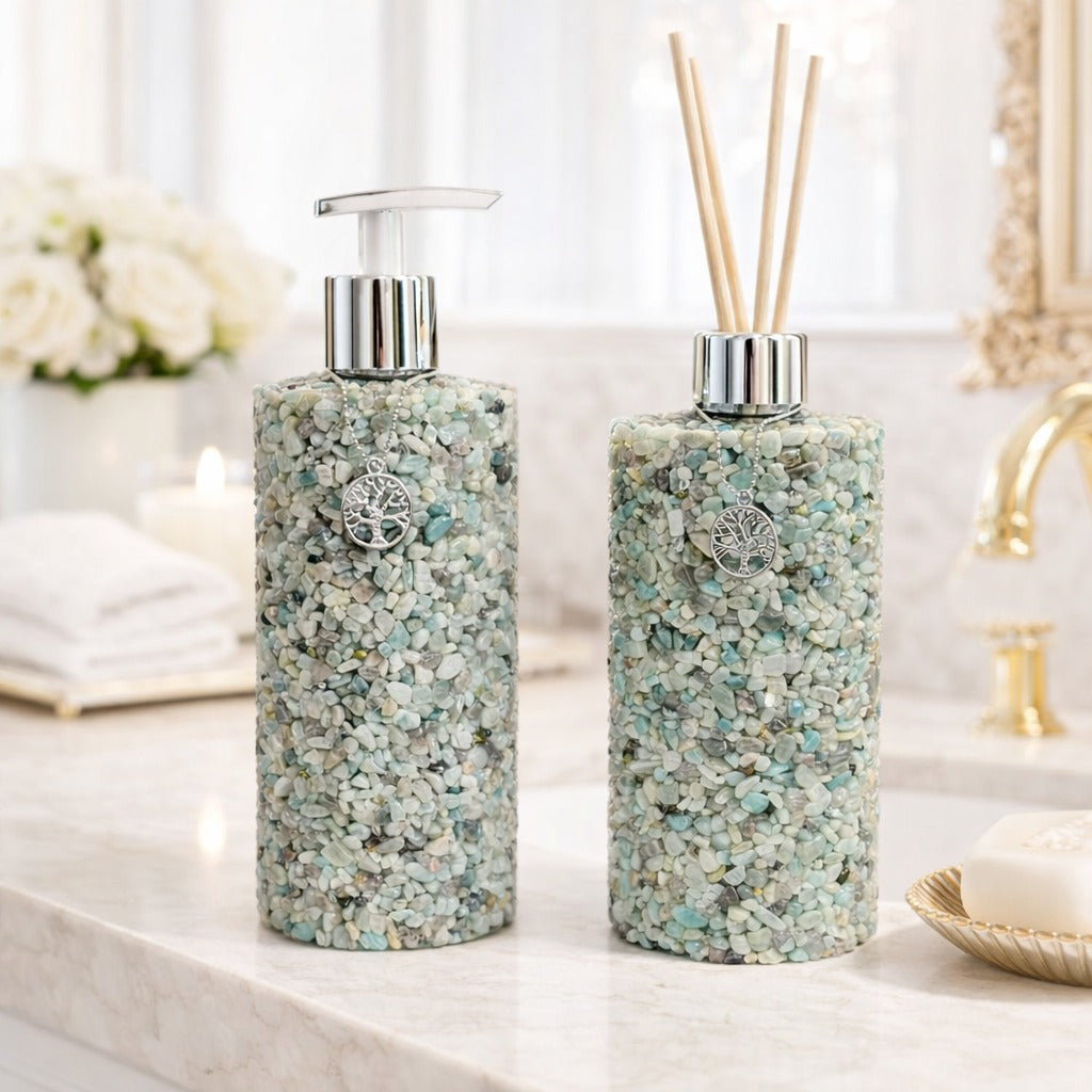 Kit Aromatizador E Saboneteira Pedras Quartzo Premium Tifany- 250 ml