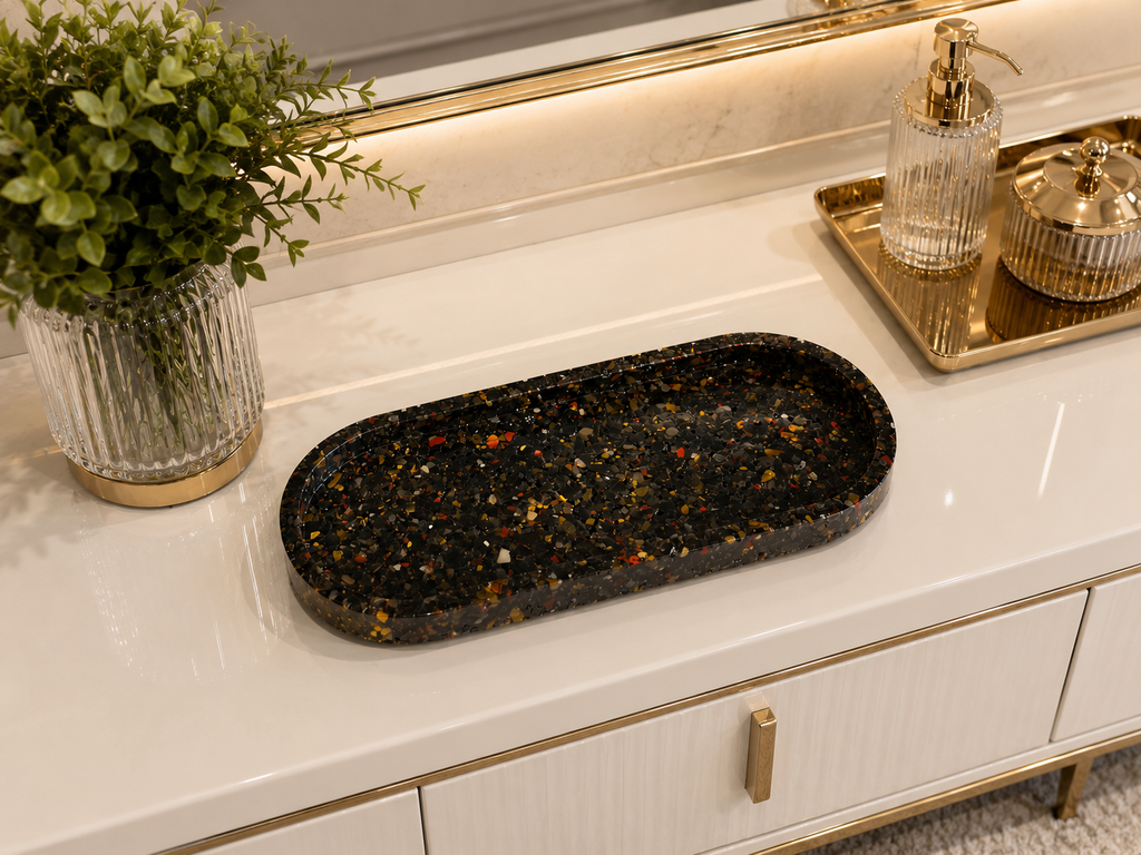 Bandeja De Pedra Trio Para Lavabo Decorativa Grande Premium Agata Negra