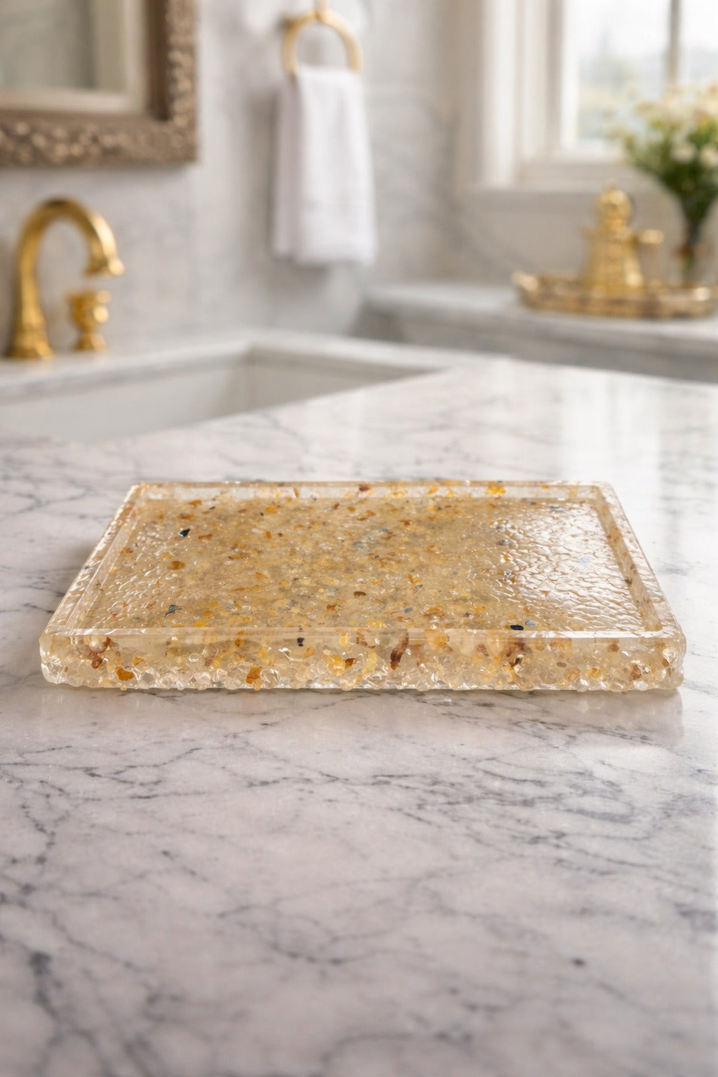 Bandeja De Pedra Para Lavabo Decorativa Quadrada Premium Cor Citrino