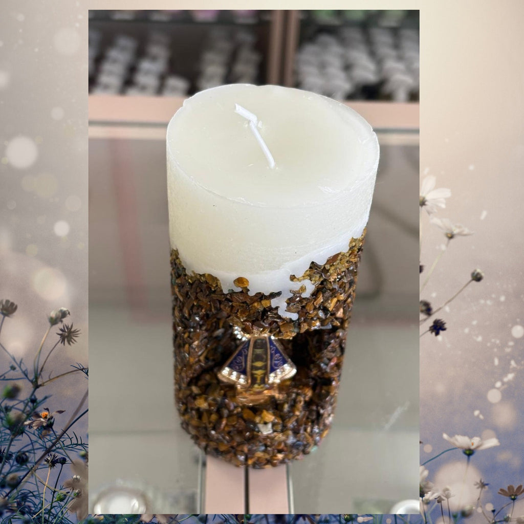 Vela Artesanal Aromática Religiosa Nossa Senhora Marrom Nossa Senhora Aparecida Floral