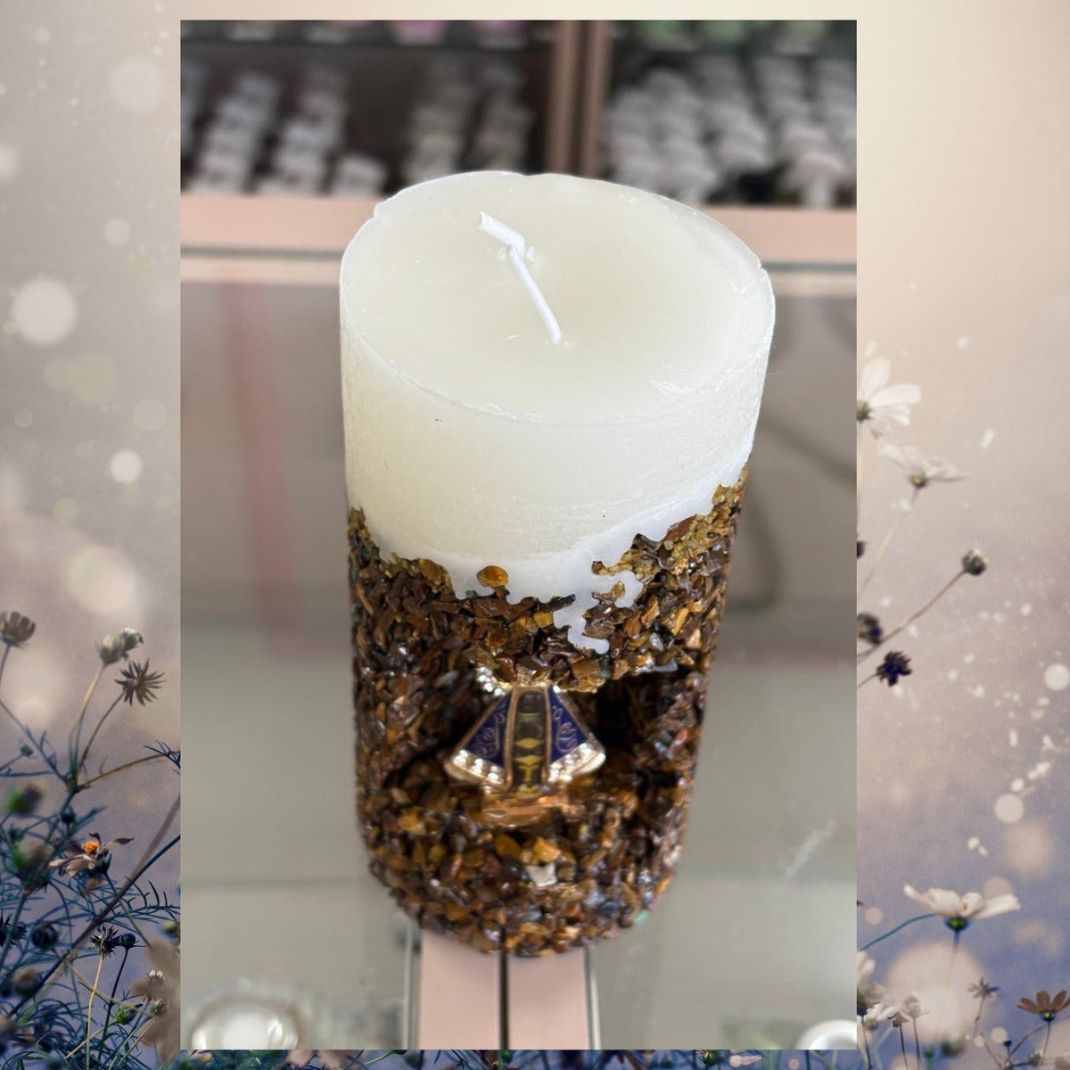 Vela Artesanal Aromática Religiosa Nossa Senhora Marrom Nossa Senhora Aparecida Floral