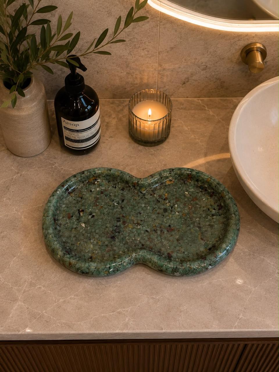 Bandeja Decorativa de Pedra Infinito para Lavabo Kasameo Verde