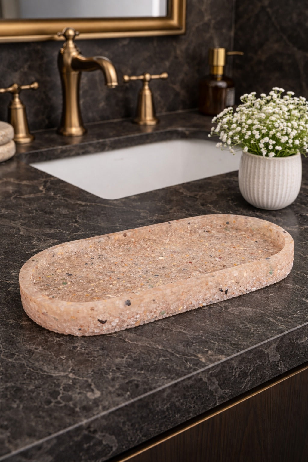 Bandeja De Pedra Trio Para Lavabo Decorativa Oval Grande Cor Rosa