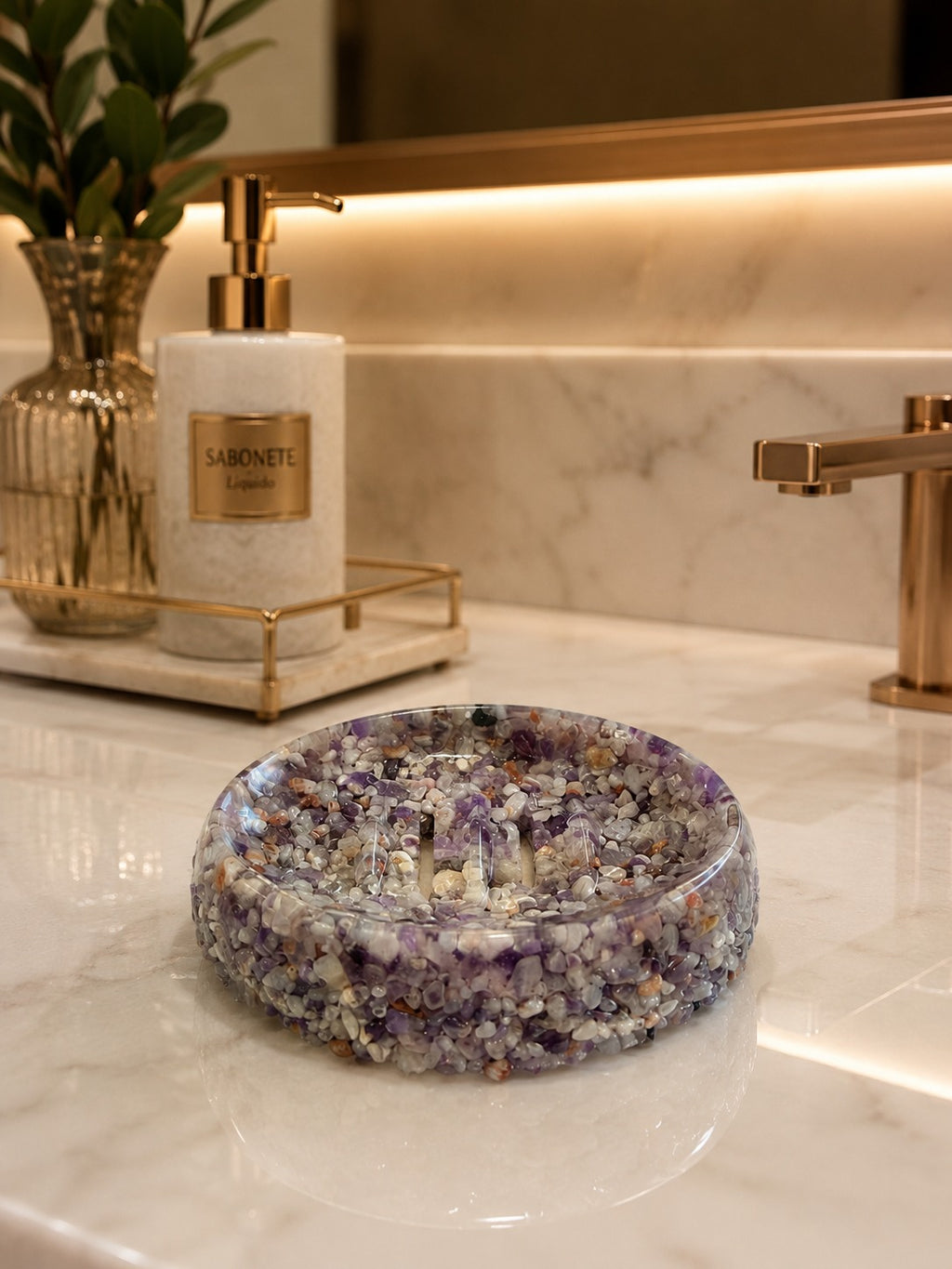 Porta Sabonete Saboneteira Luxo Lavabo Linha Premium Ametista Premium