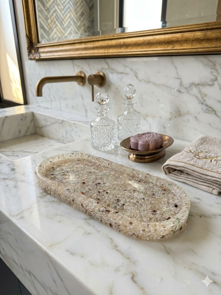 Bandeja De Pedra Trio Para Lavabo Decorativa Oval Grande Cor Cristal