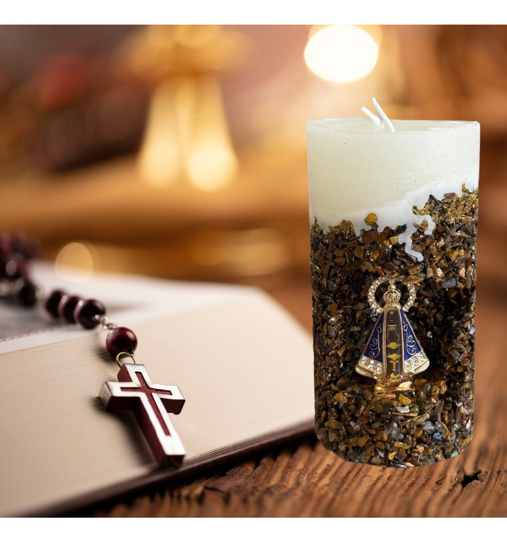 Vela Artesanal Aromática Religiosa Nossa Senhora Marrom Nossa Senhora Aparecida Floral