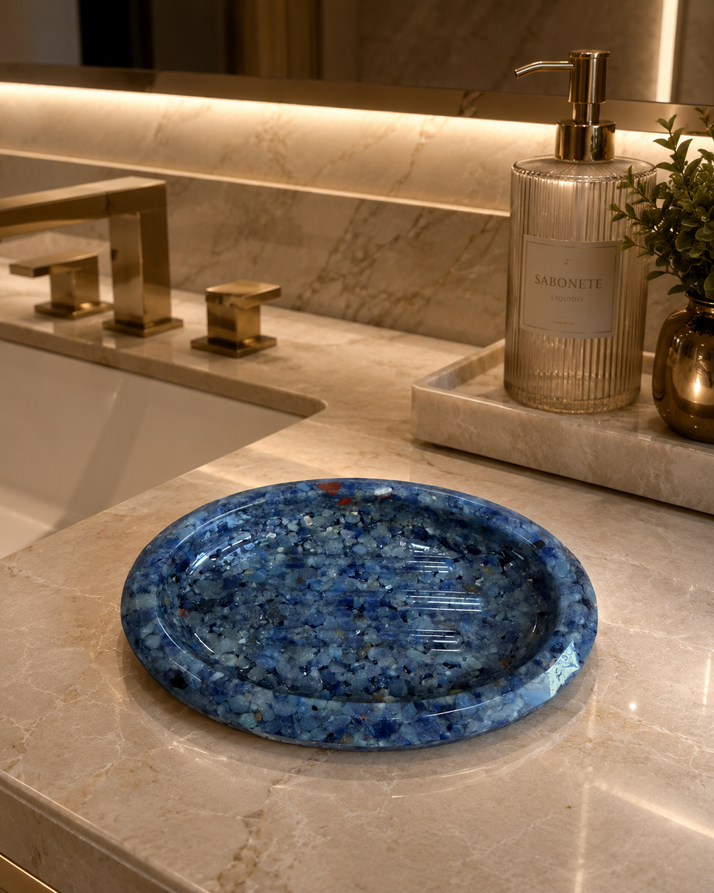 Porta Sabonete Oval Saboneteira Luxo Lavabo Banheiro Cor Azul