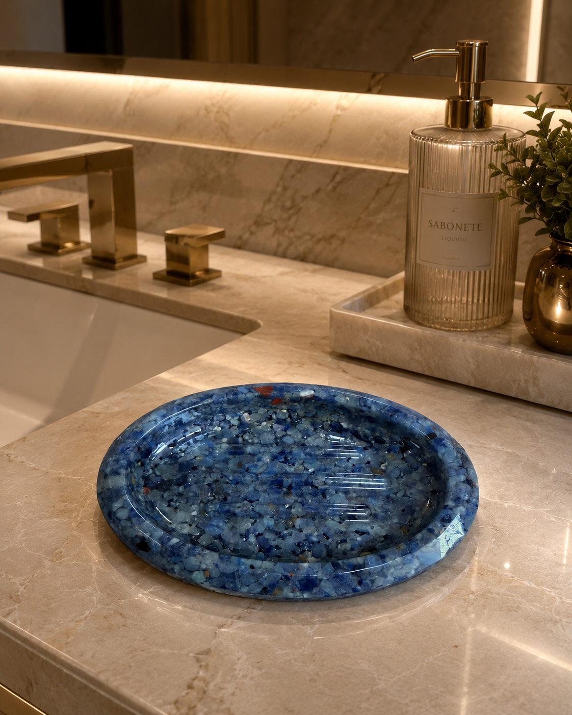 Porta Sabonete Oval Saboneteira Luxo Lavabo Banheiro Cor Azul