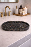 Bandeja Oval Premium Lavabo Banheiro Luxo Quartzo Natural Ágata Negra
