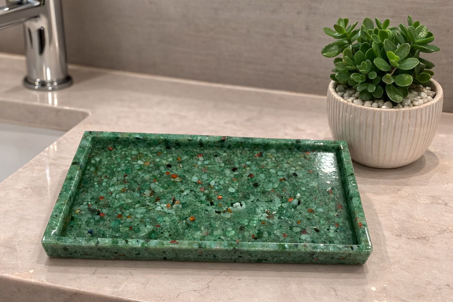 Bandeja De Pedra Para Lavabo Decorativa Quadrada Cor Verde