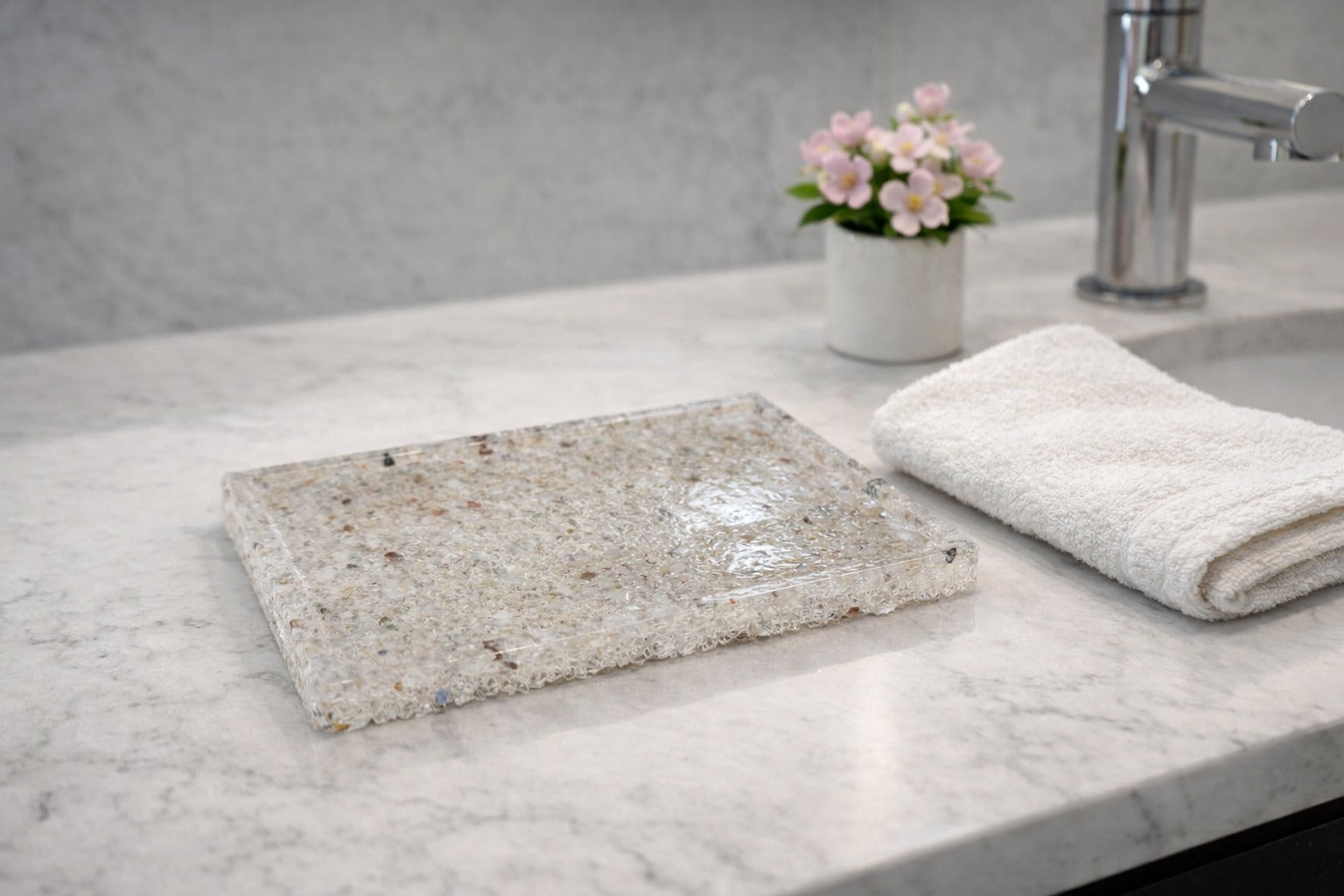 Bandeja De Pedra Para Lavabo Decorativa Quadrada Cor Cristal