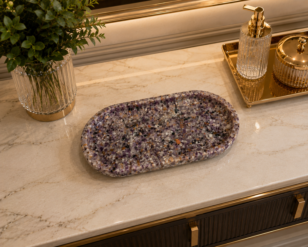Bandeja De Pedra Trio Para Lavabo Decorativa Grande Premium Ametista Premium