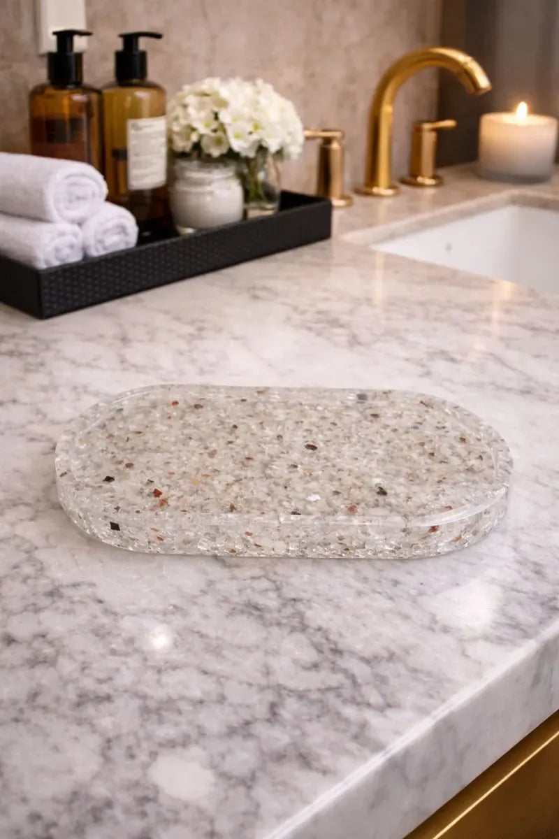 Bandeja De Pedra Para Lavabo Decorativa Oval Cor Cristal