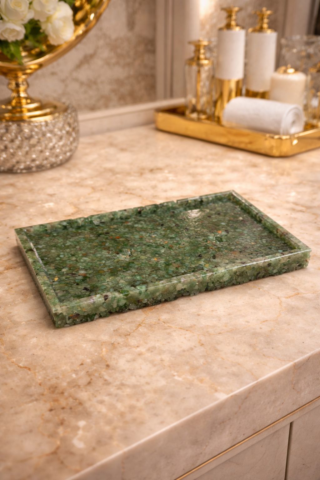 Bandeja De Pedra Para Lavabo Decorativa Quadrada Cor Verde