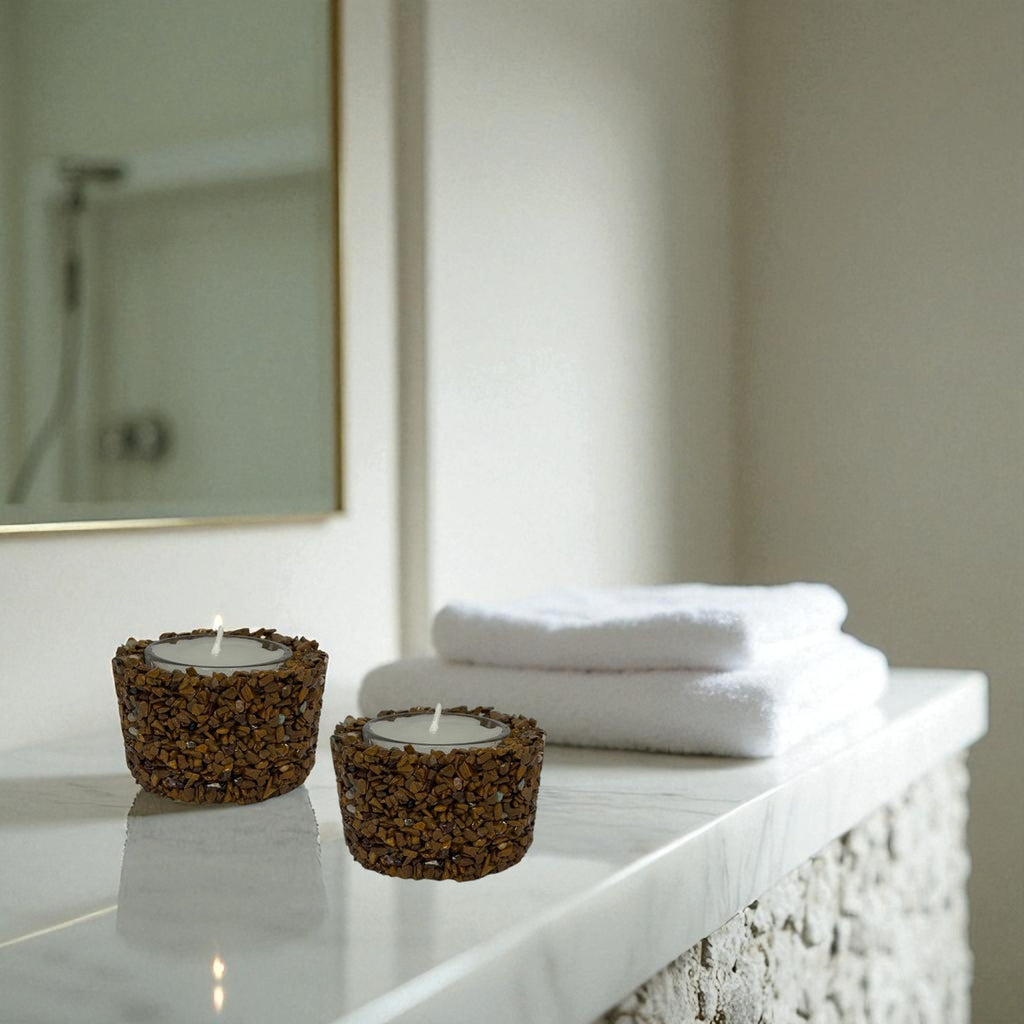 Vela Aromática Em Pedras Naturais Presente Decorativa Floral - Olho de Tigre