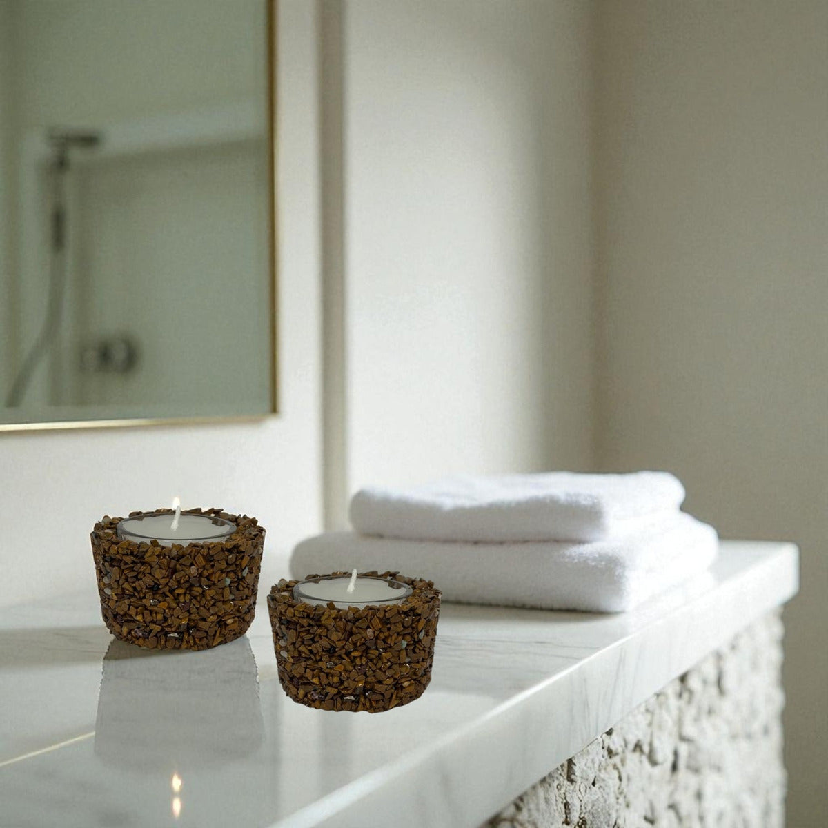 Vela Aromática Em Pedras Naturais Presente Decorativa Floral - Olho de Tigre