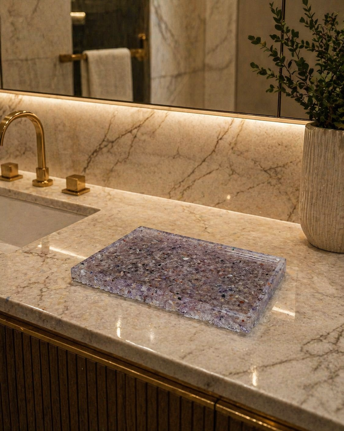 Bandeja De Pedra Para Lavabo Decorativa Quadrada Cor Ametista