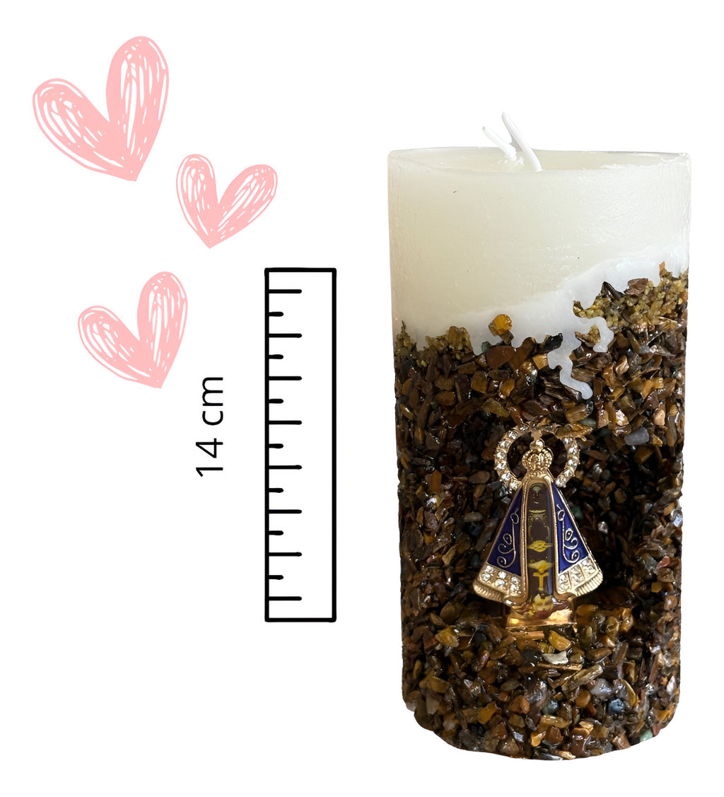 Vela Artesanal Aromática Religiosa Nossa Senhora Marrom Nossa Senhora Aparecida Floral