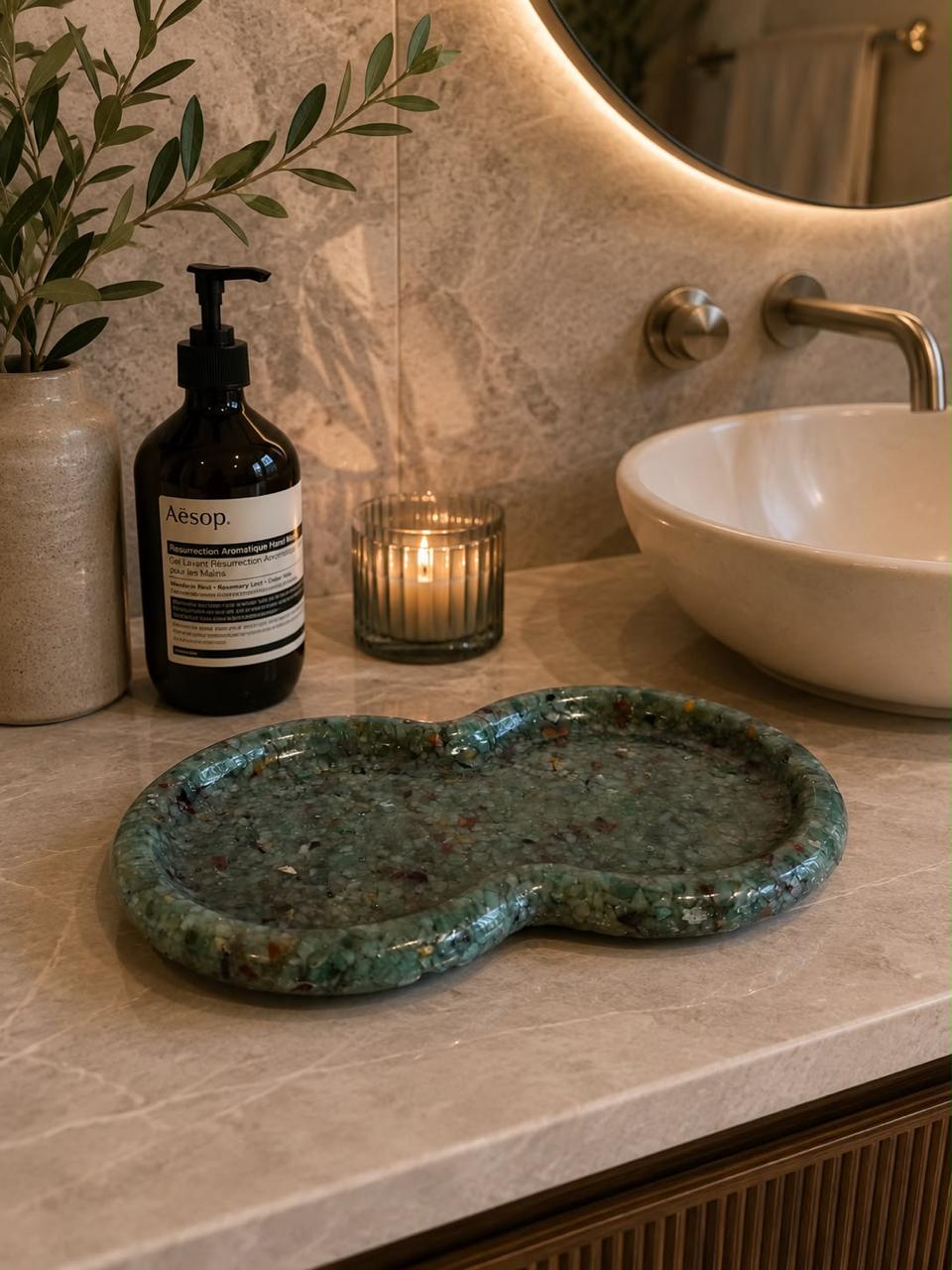 Bandeja Decorativa de Pedra Infinito para Lavabo Kasameo Verde