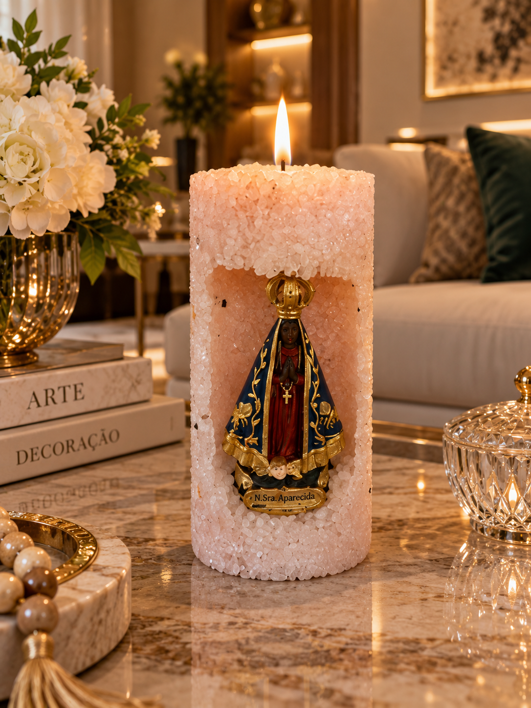 Velas aromática Kasameo Nossa Senhora Aparecida Rosa Manto Azul
