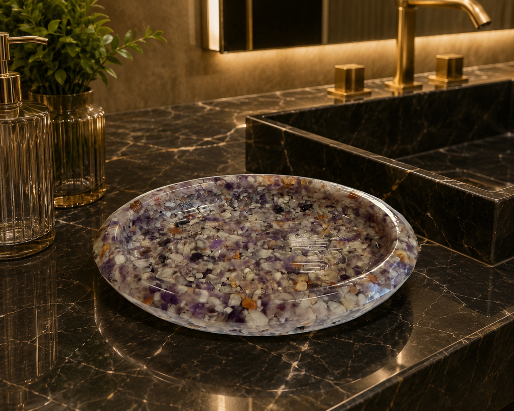 Porta Sabonete Oval Premium Saboneteira Luxo Lavabo Banheiro Ametista Premium