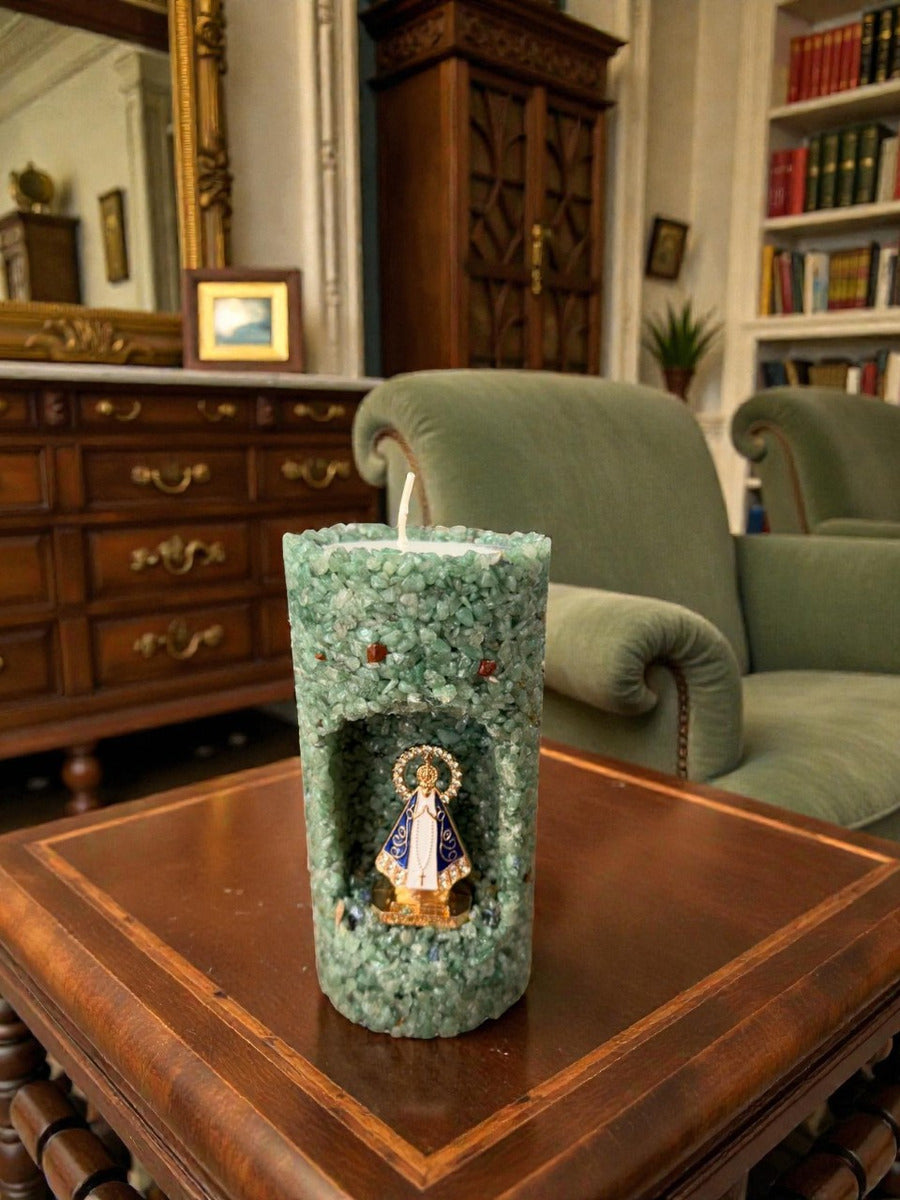 Vela de Nossa Senhora Aromática Decorativas Presente Artesanal Quartzo Verde