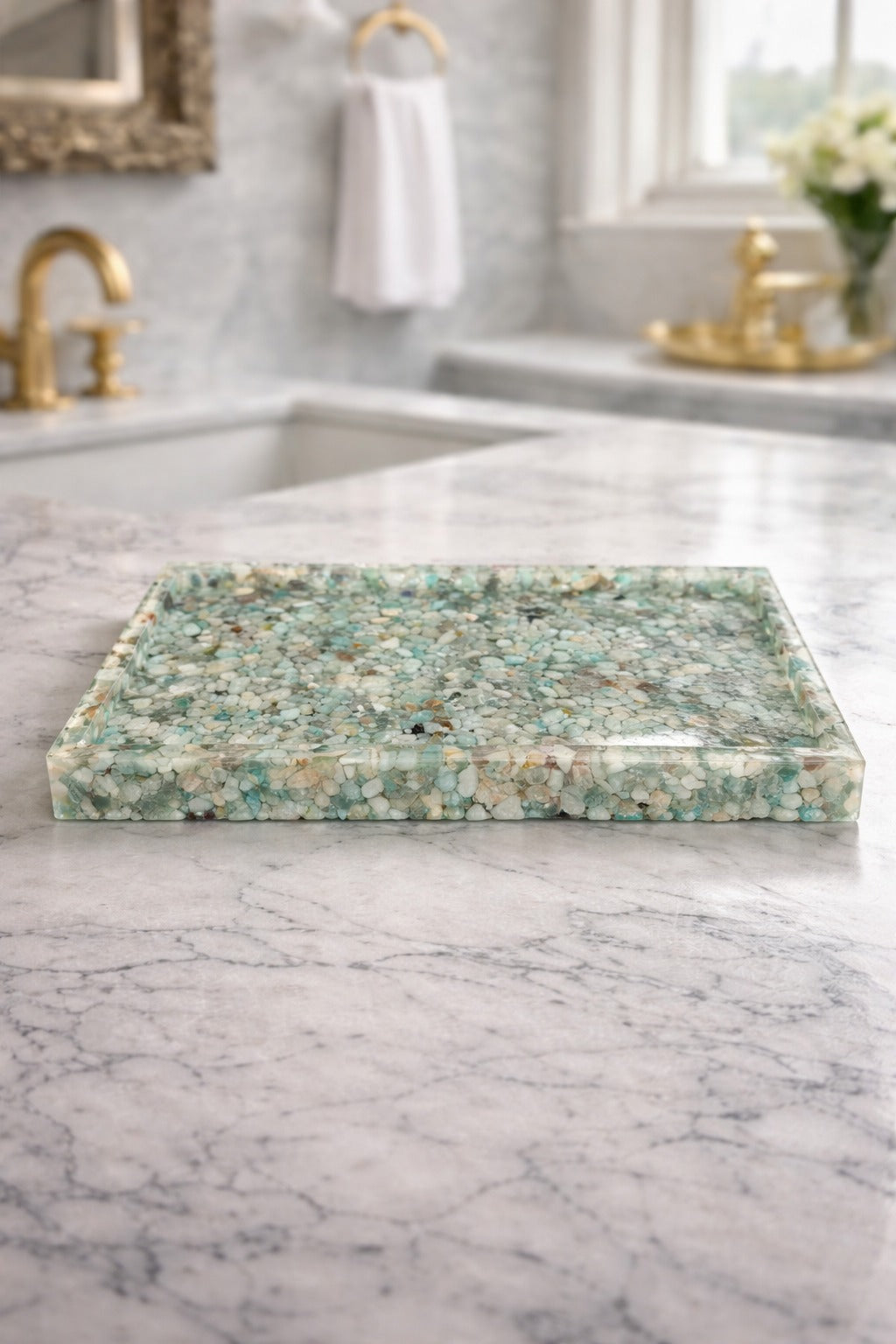 Bandeja De Pedra Para Lavabo Decorativa Quadrada Premium Tifany
