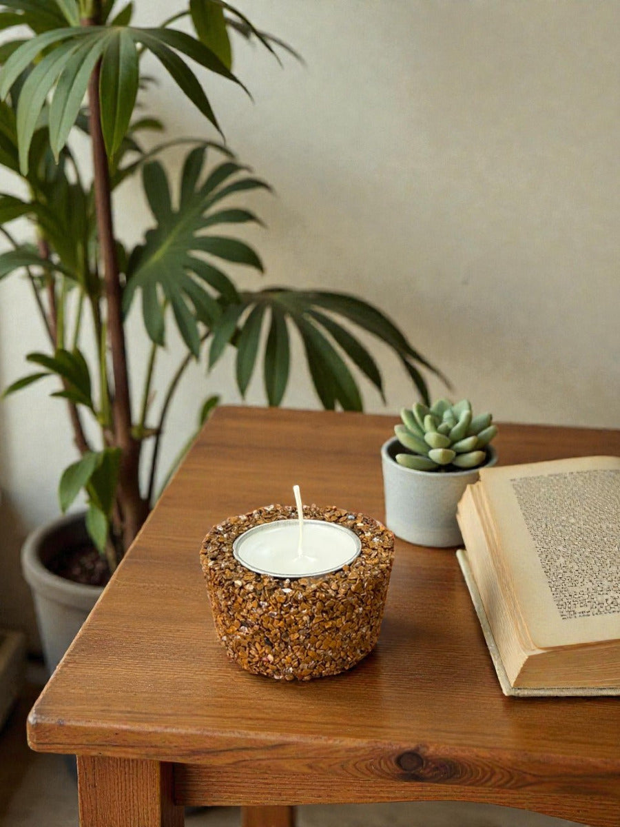 Vela Aromática Em Pedras Naturais Presente Decorativa Floral - Olho de Tigre