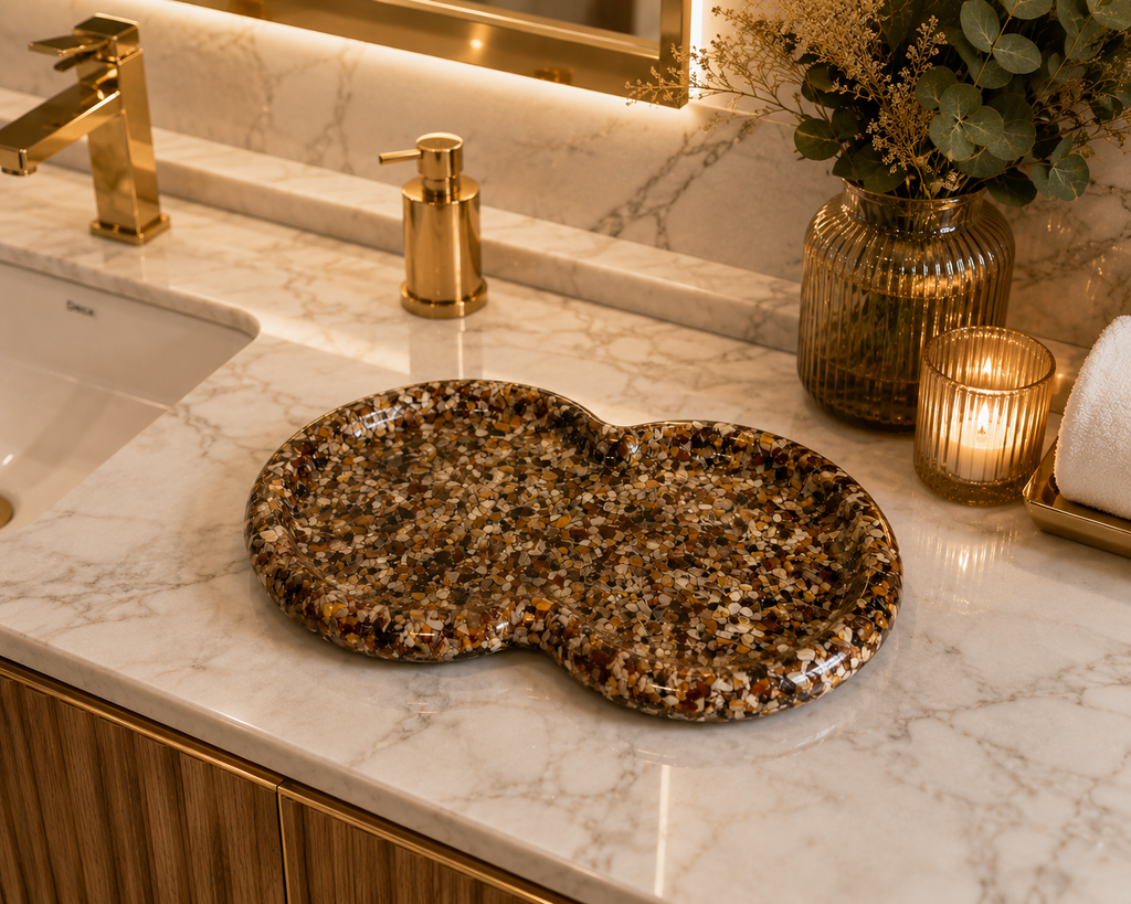 Bandeja Decorativa de Pedra Infinito para Lavabo Kasameo Jaspe Zebra