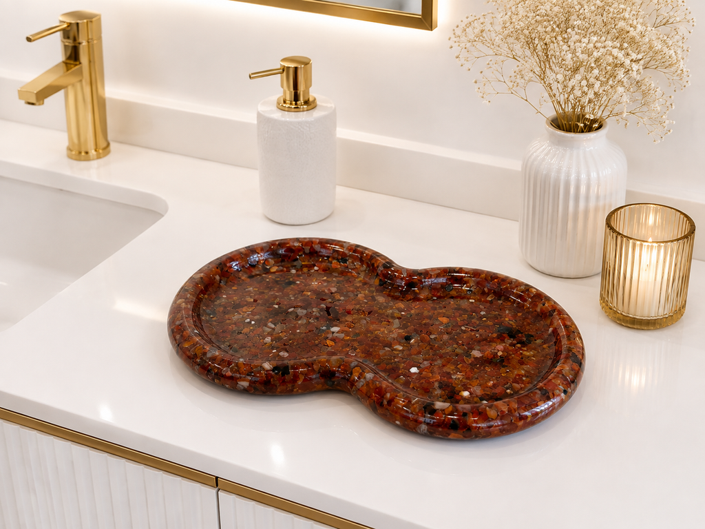 Bandeja Decorativa de Pedra Infinito para Lavabo Kasameo Agata Vermelho