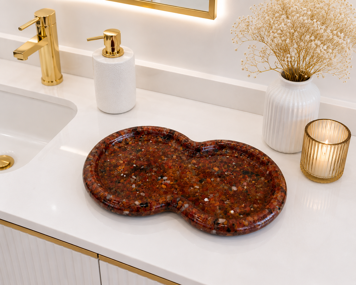 Bandeja Decorativa de Pedra Infinito para Lavabo Kasameo Agata Vermelho