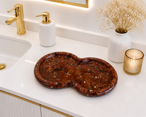 Bandeja Decorativa de Pedra Infinito para Lavabo Kasameo Agata Vermelho
