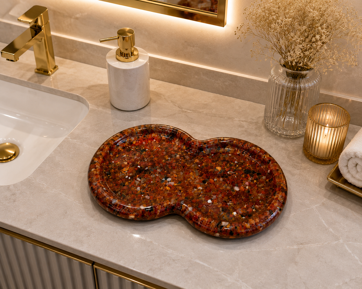 Bandeja Decorativa de Pedra Infinito para Lavabo Kasameo Agata Vermelho
