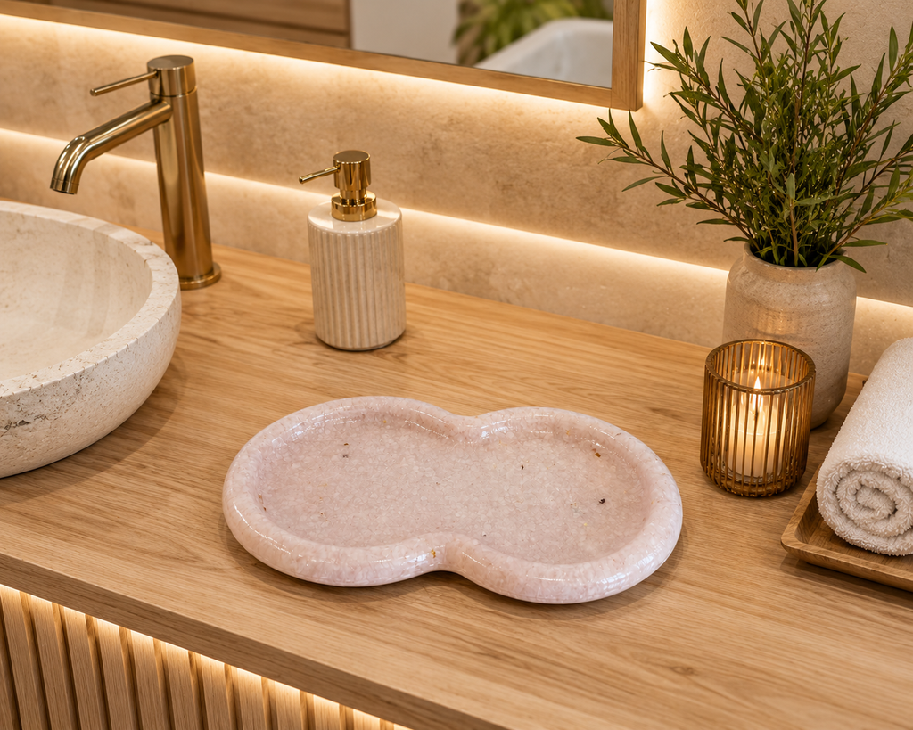 Bandeja Decorativa de Pedra Infinito para Lavabo Kasameo Rosa