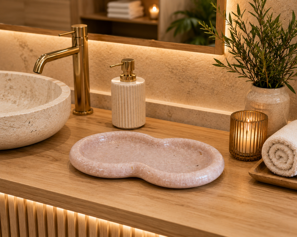 Bandeja Decorativa de Pedra Infinito para Lavabo Kasameo Rosa