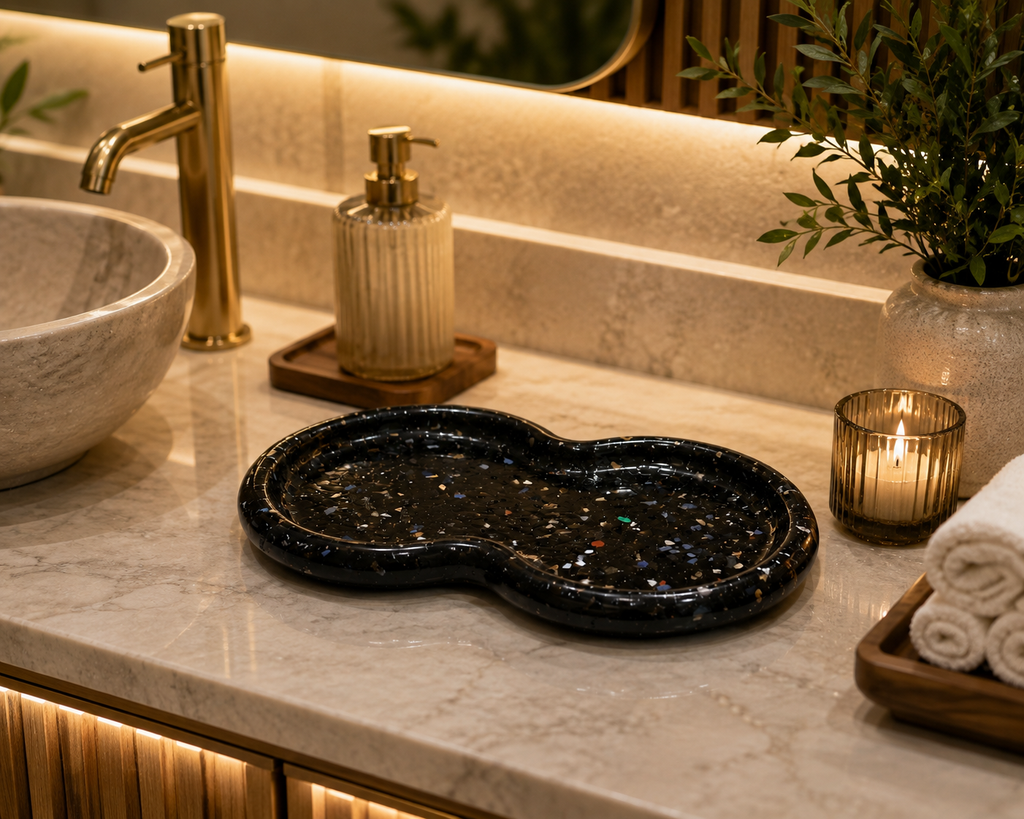 Bandeja Decorativa de Pedra Infinito para Lavabo Kasameo Preto