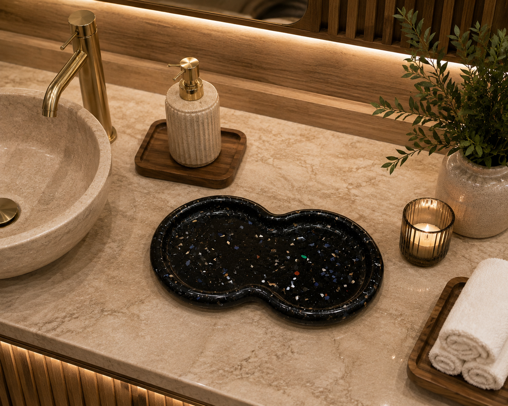 Bandeja Decorativa de Pedra Infinito para Lavabo Kasameo Preto