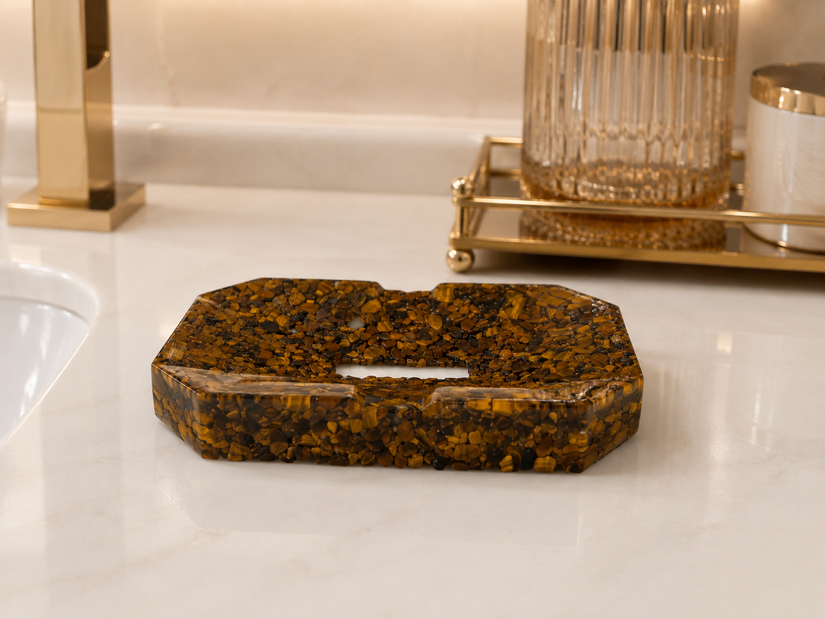 Porta Sabonete Saboneteira Elegance Luxuosa Kasameo Olho de Tigre