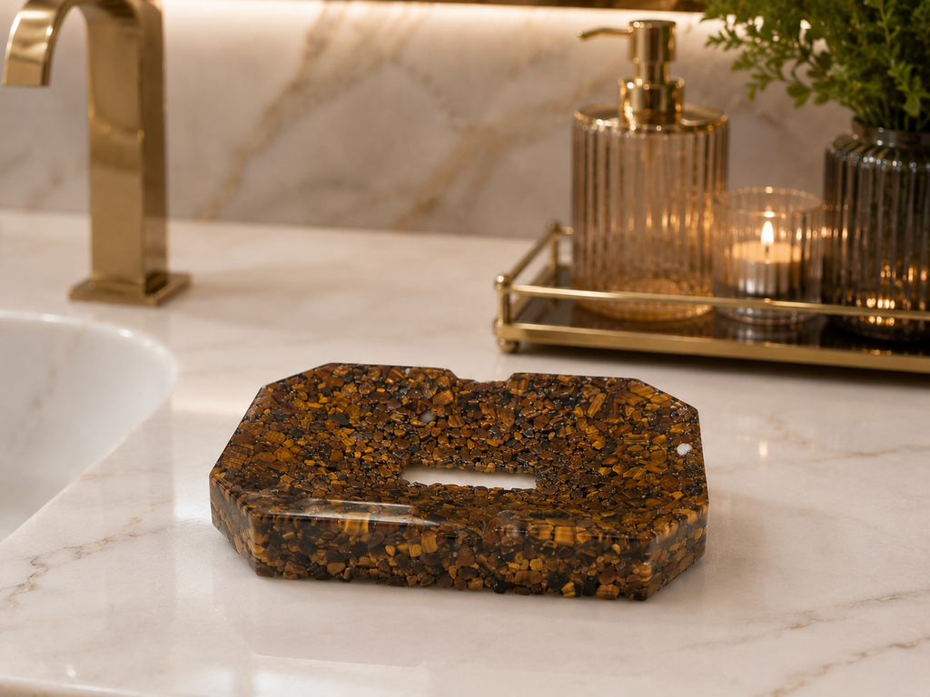 Porta Sabonete Saboneteira Elegance Luxuosa Kasameo Olho de Tigre