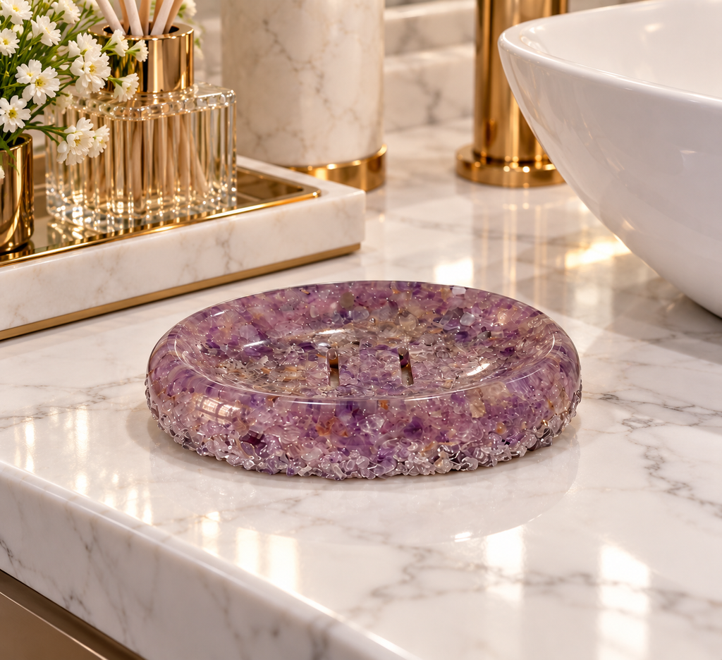 Porta Sabonete Saboneteira Luxo Lavabo Ametista Cristalino