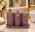 Kit Trio Aromatizador, Saboneteira, Porta Escova, Bandeja Em Pedra Quartzo Ametista Cristalino