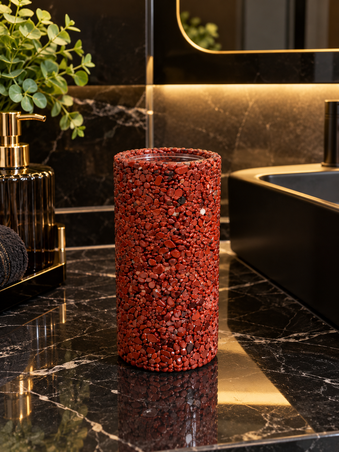 Porta Escovas De Dente De Pedra Banheiro E Lavabo Em Quartzo Vermelho Africano