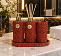 Kit Trio Aromatizador, Saboneteira, Porta Escova, Bandeja Em Pedra Quartzo Vermelho Africano